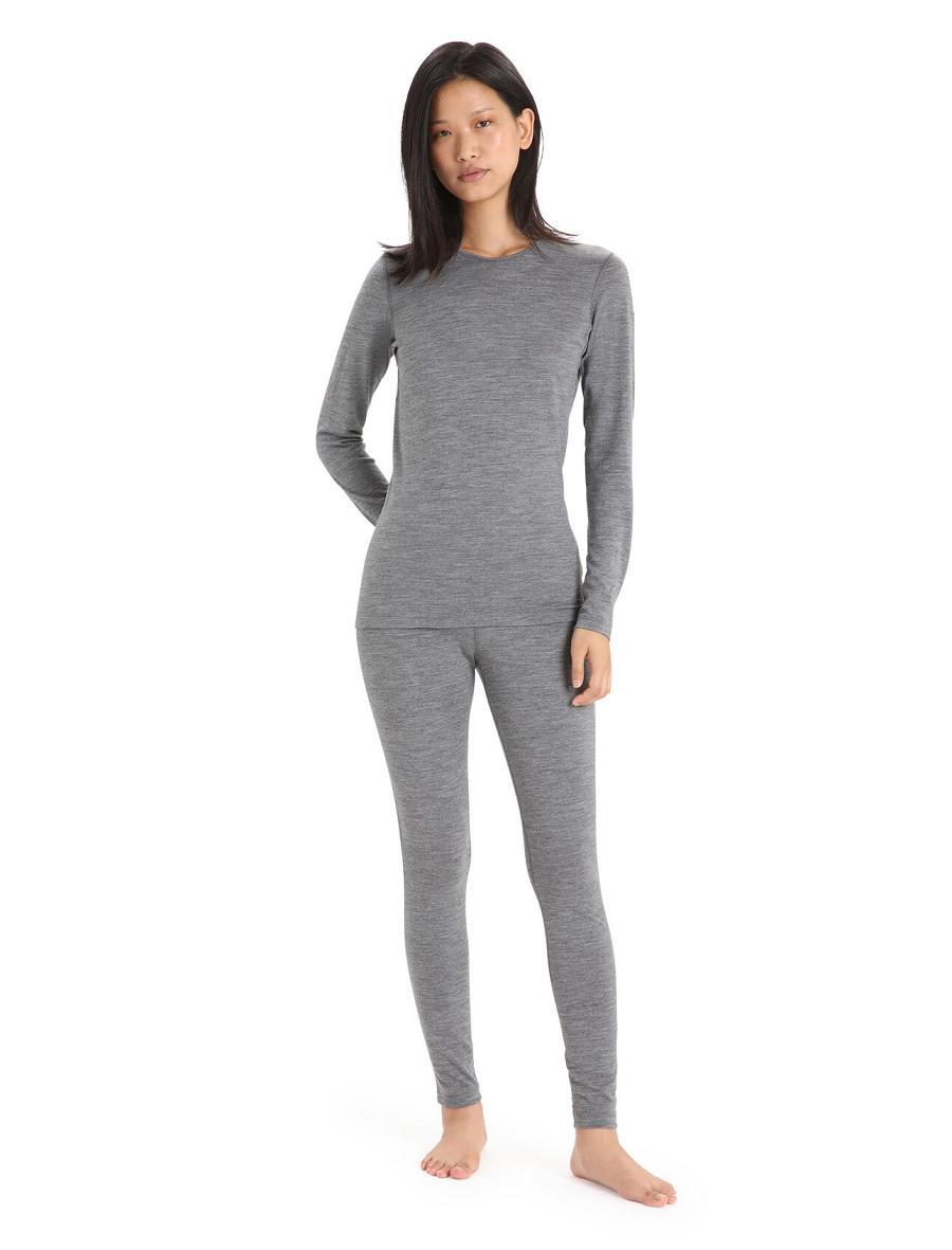 Women's Icebreaker Merino 200 Oasis Long Sleeve Crewe Thermal Top Base Layers Gritstone Heather | CA 1017DFMN